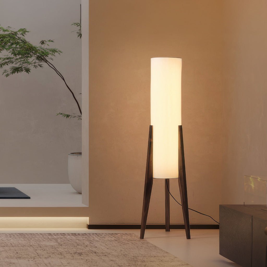 Nordora Floor Lamp In Nordic Style With Walnut Base And Dimmable LEDs