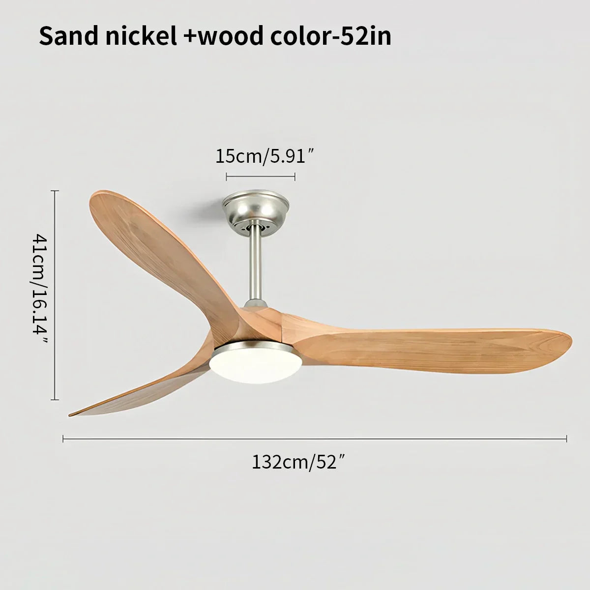 Three Solid Wood Blades Nordic Ceiling Fan With Light