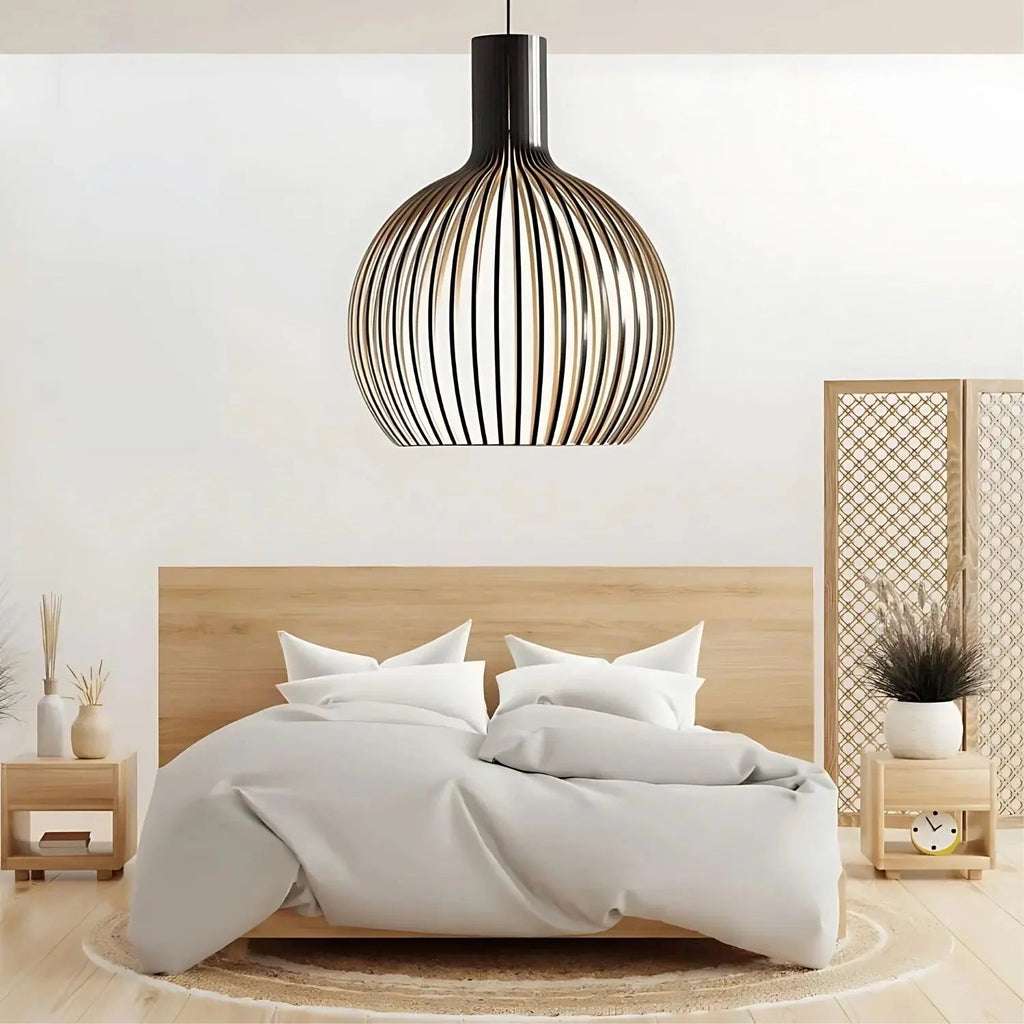 Scandinavian Birdcage Wooden Pendant Light With Adjustable Ceiling Fixture