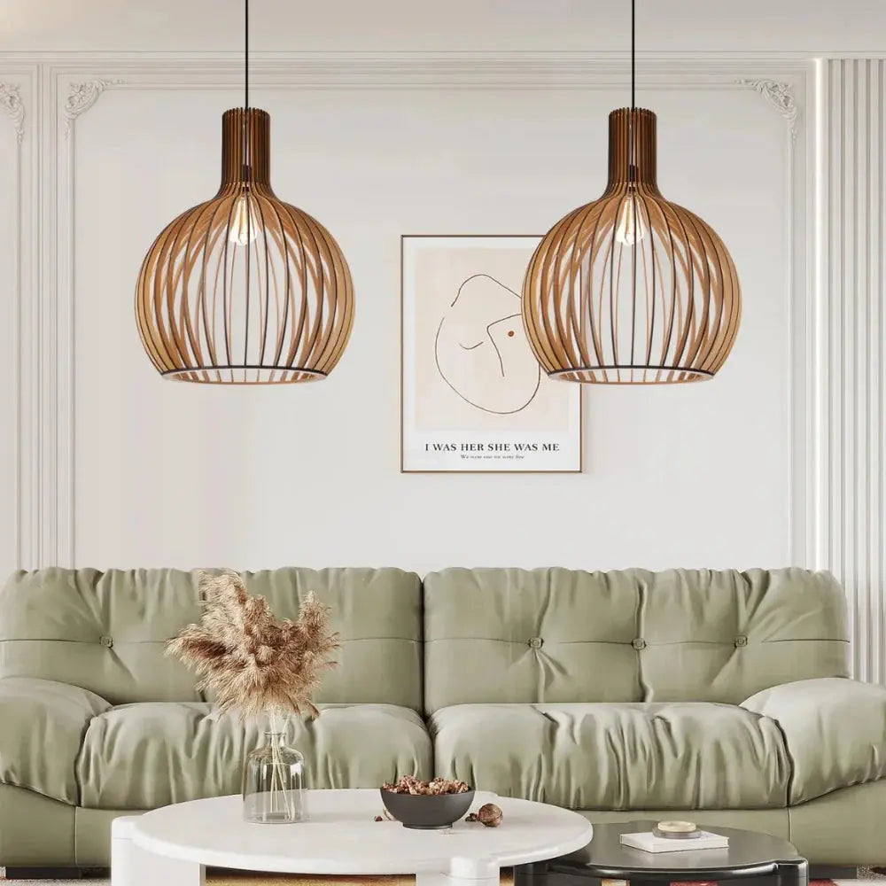 Scandinavian Birdcage Wooden Pendant Light With Adjustable Ceiling Fixture