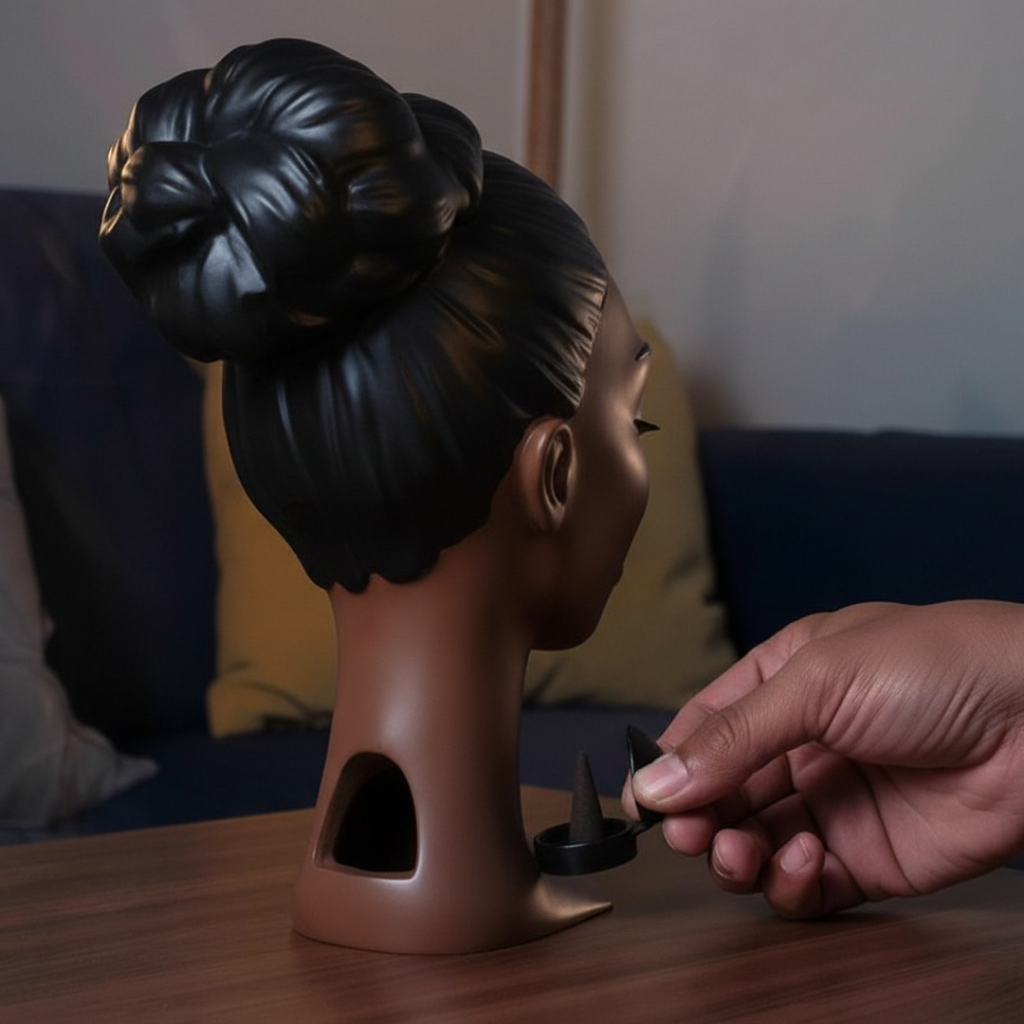 Scentra Incense Sculpture With Head Of A Black Woman For Elegant Home Decor