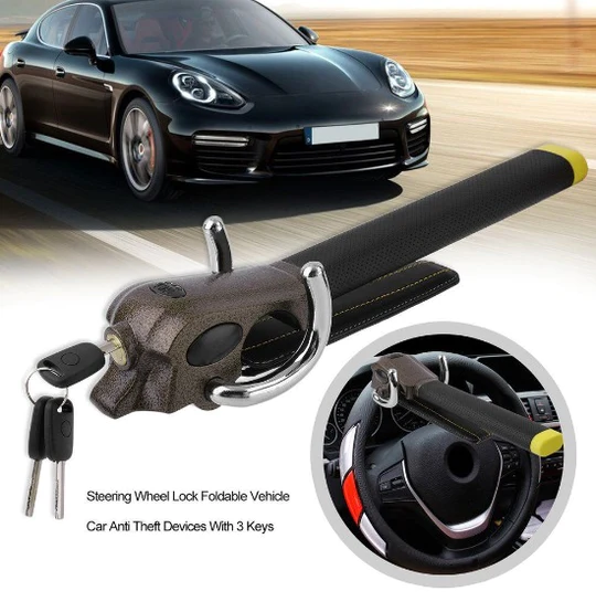 Secure Lock Steering Wheel Lock With Three Way Design For Vehicle Security