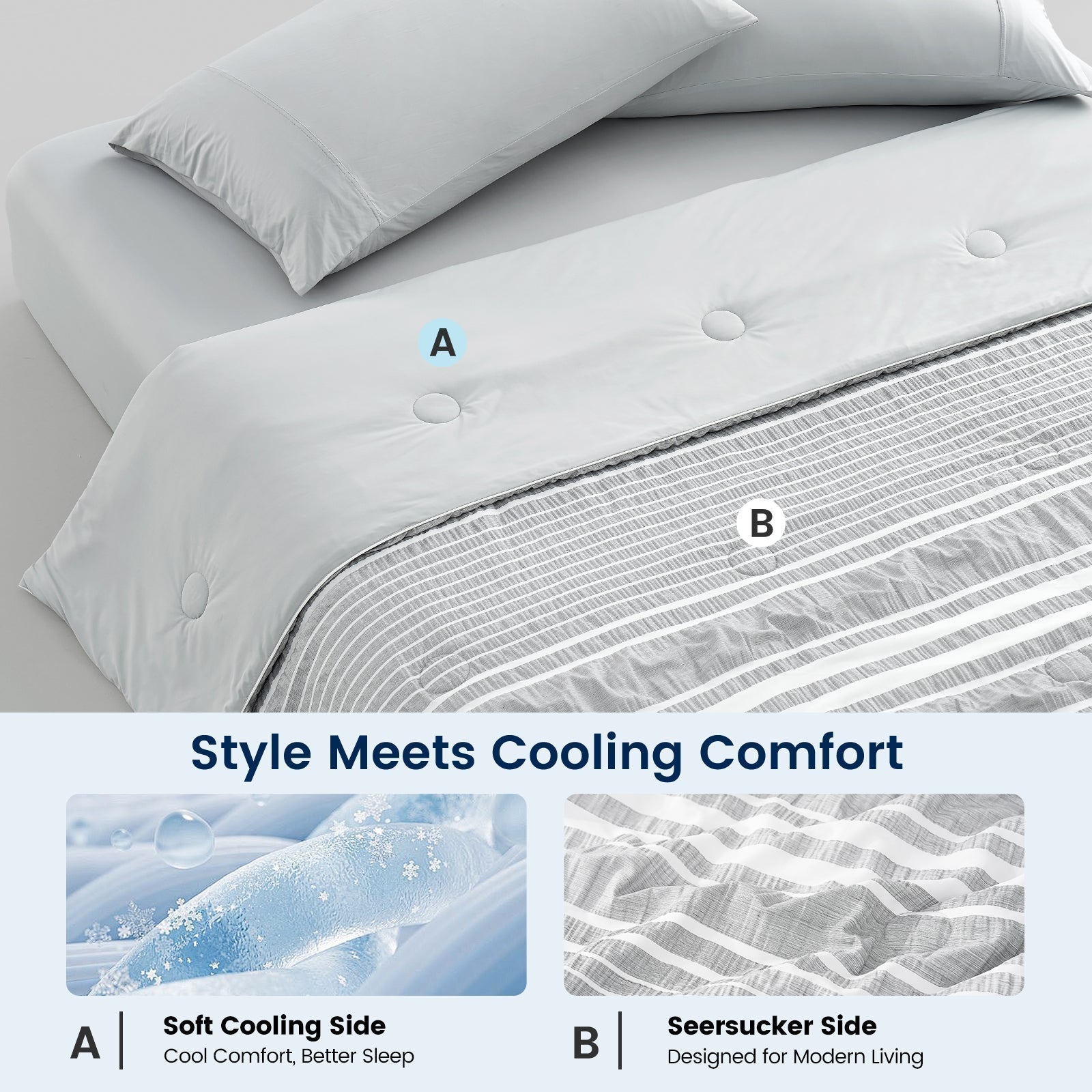 Seersucker Cooling Comforter With Lightweight Striped Design For Airflow