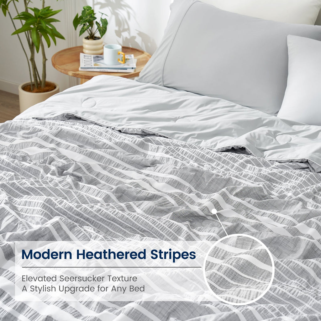 Seersucker Cooling Comforter With Lightweight Striped Design For Airflow
