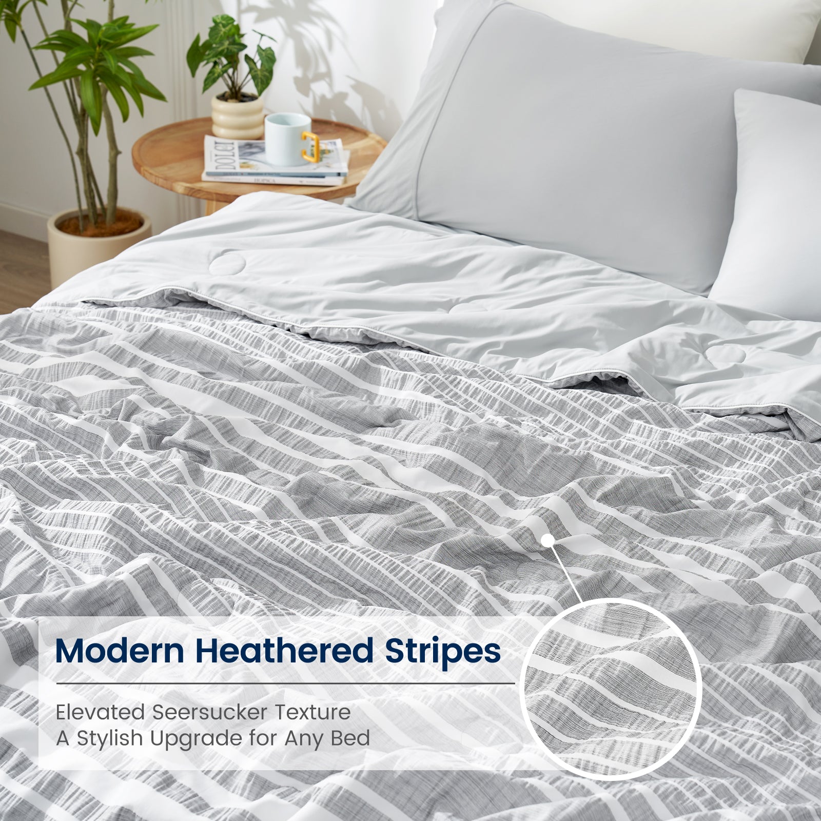 Seersucker Cooling Comforter With Lightweight Striped Design For Airflow