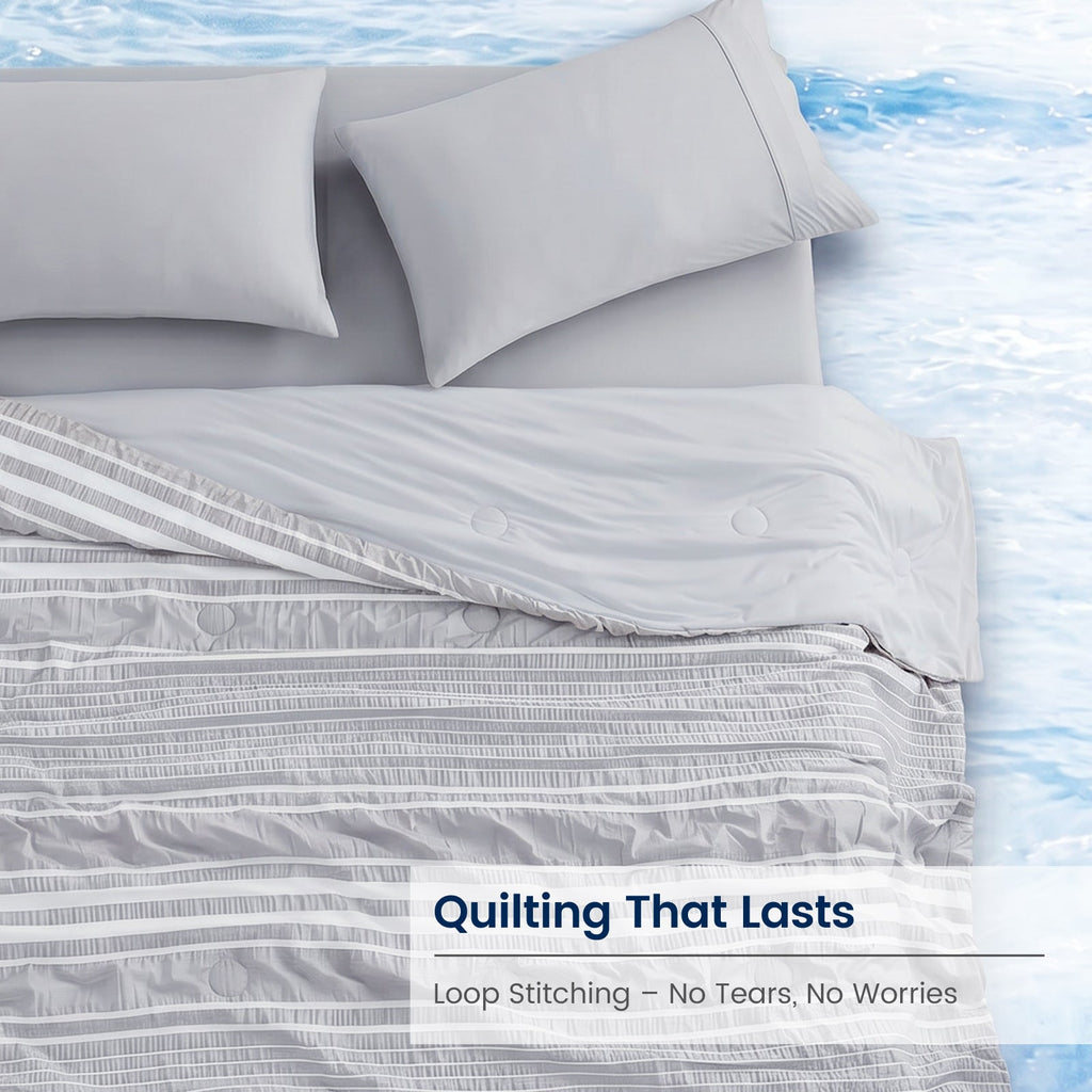 Seersucker Cooling Comforter With Lightweight Striped Design For Airflow