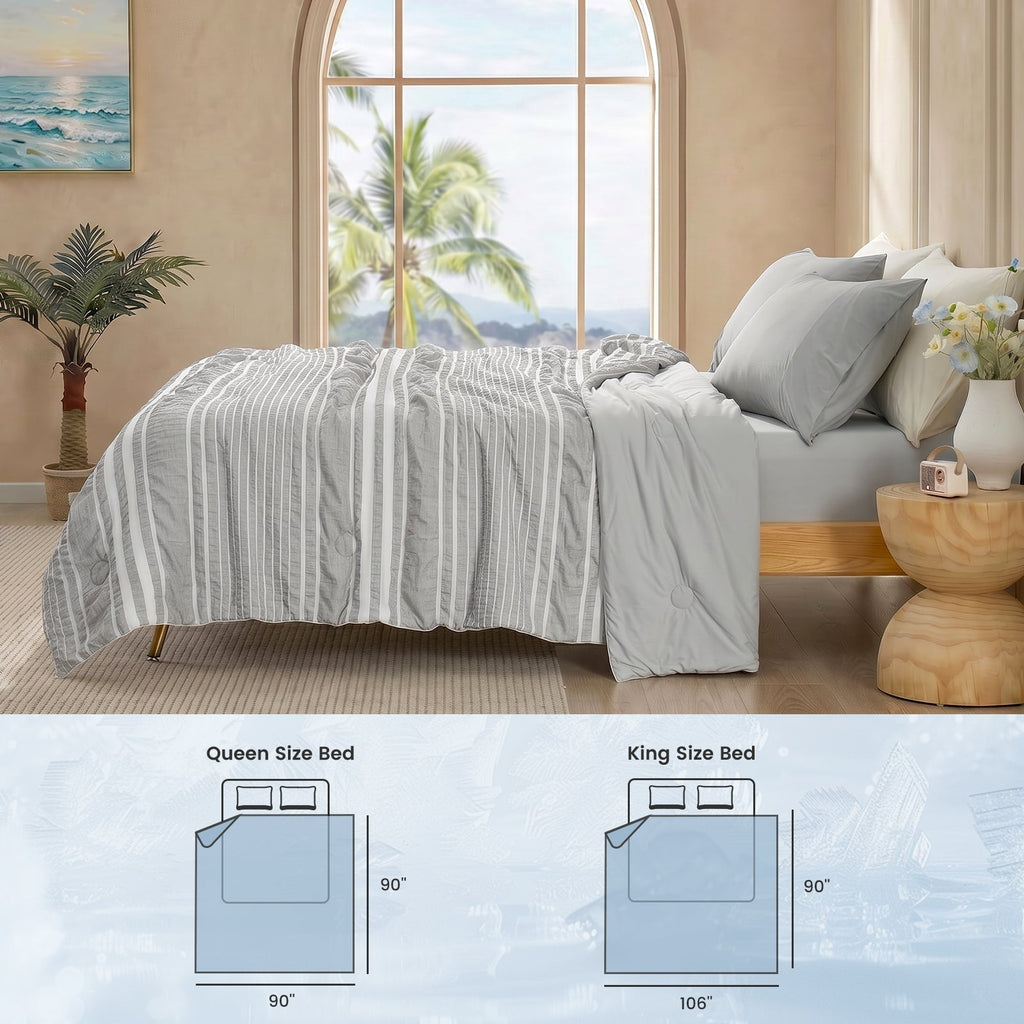 Seersucker Cooling Comforter With Lightweight Striped Design For Airflow