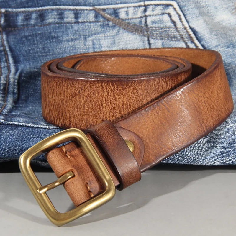 Sierra Collection Mens Leather Belt With Brass Buckle