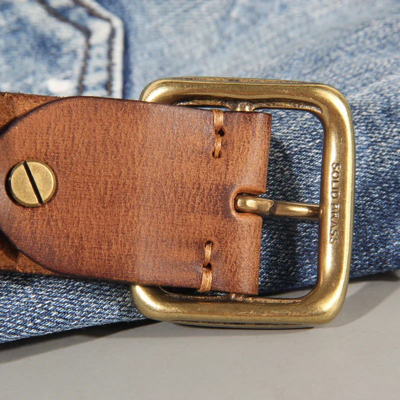 Sierra Collection Mens Leather Belt With Brass Buckle