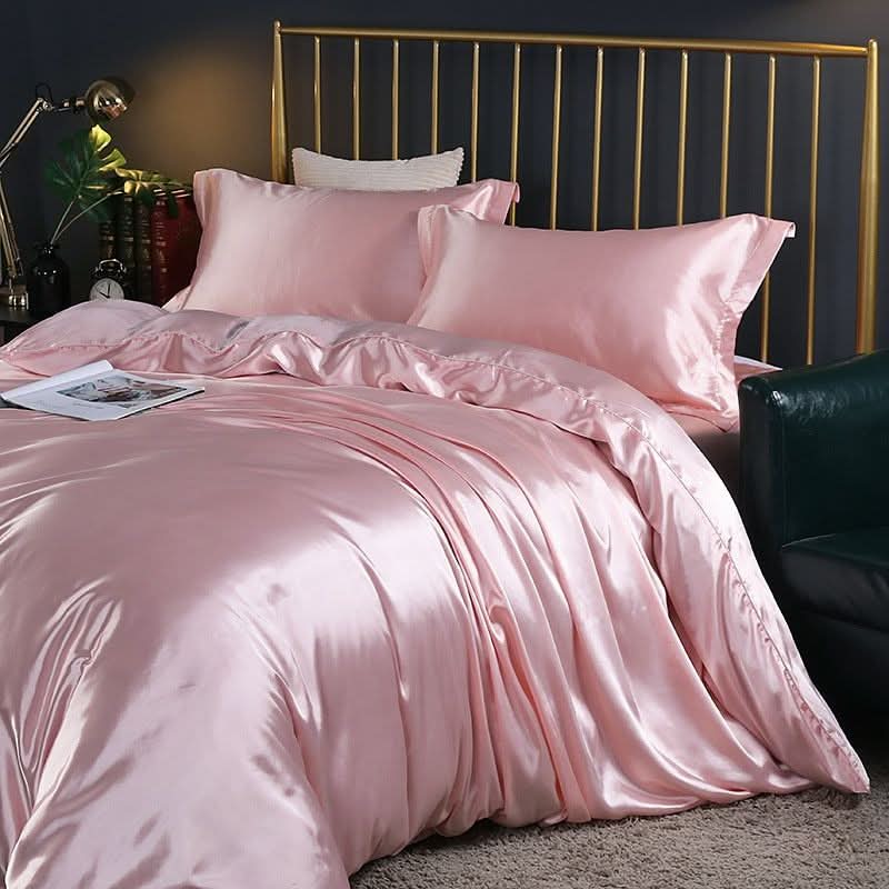 Luxe Silk Satin Set With Duvet Cover 4-Piece Bedding For Comfort