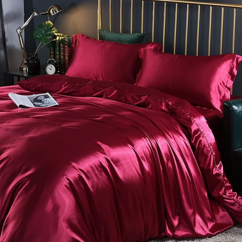 Luxe Silk Satin Set With Duvet Cover 4-Piece Bedding For Comfort