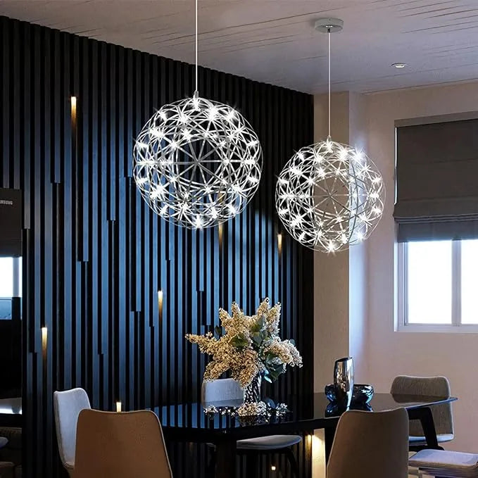 Dining Room Pendant Light With Polished Stainless Steel Sphere