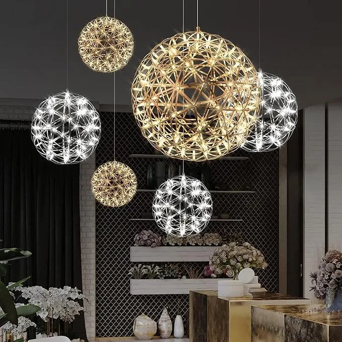 Dining Room Pendant Light With Polished Stainless Steel Sphere