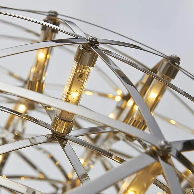 Dining Room Pendant Light With Polished Stainless Steel Sphere