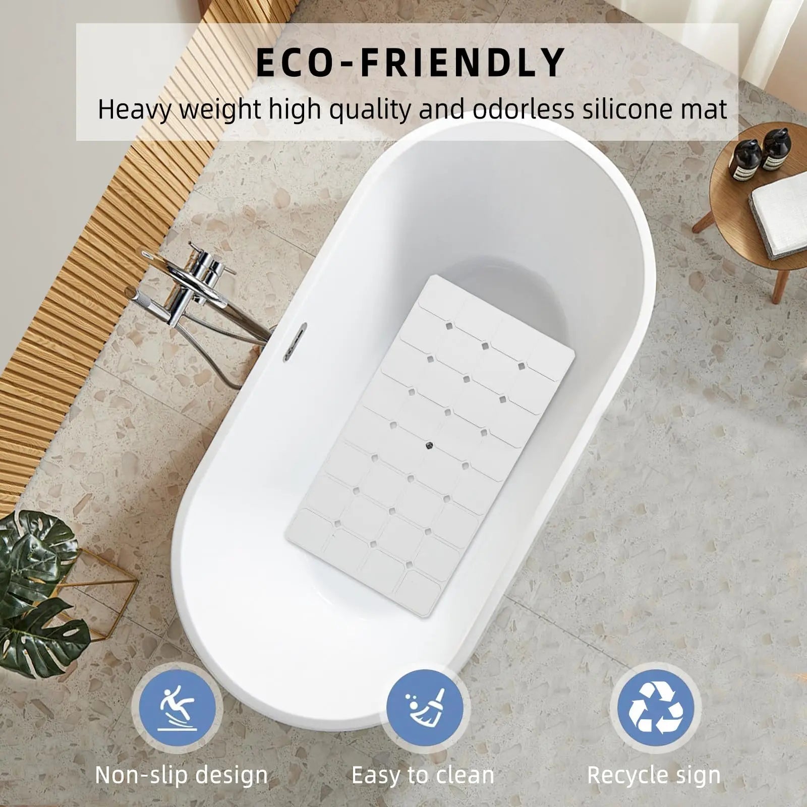 Slip-Resistant Silicone Bath Mat With Suction Cups And Drain Holes