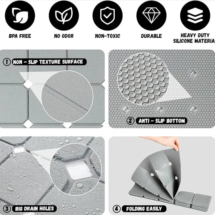 Slip-Resistant Silicone Bath Mat With Suction Cups And Drain Holes