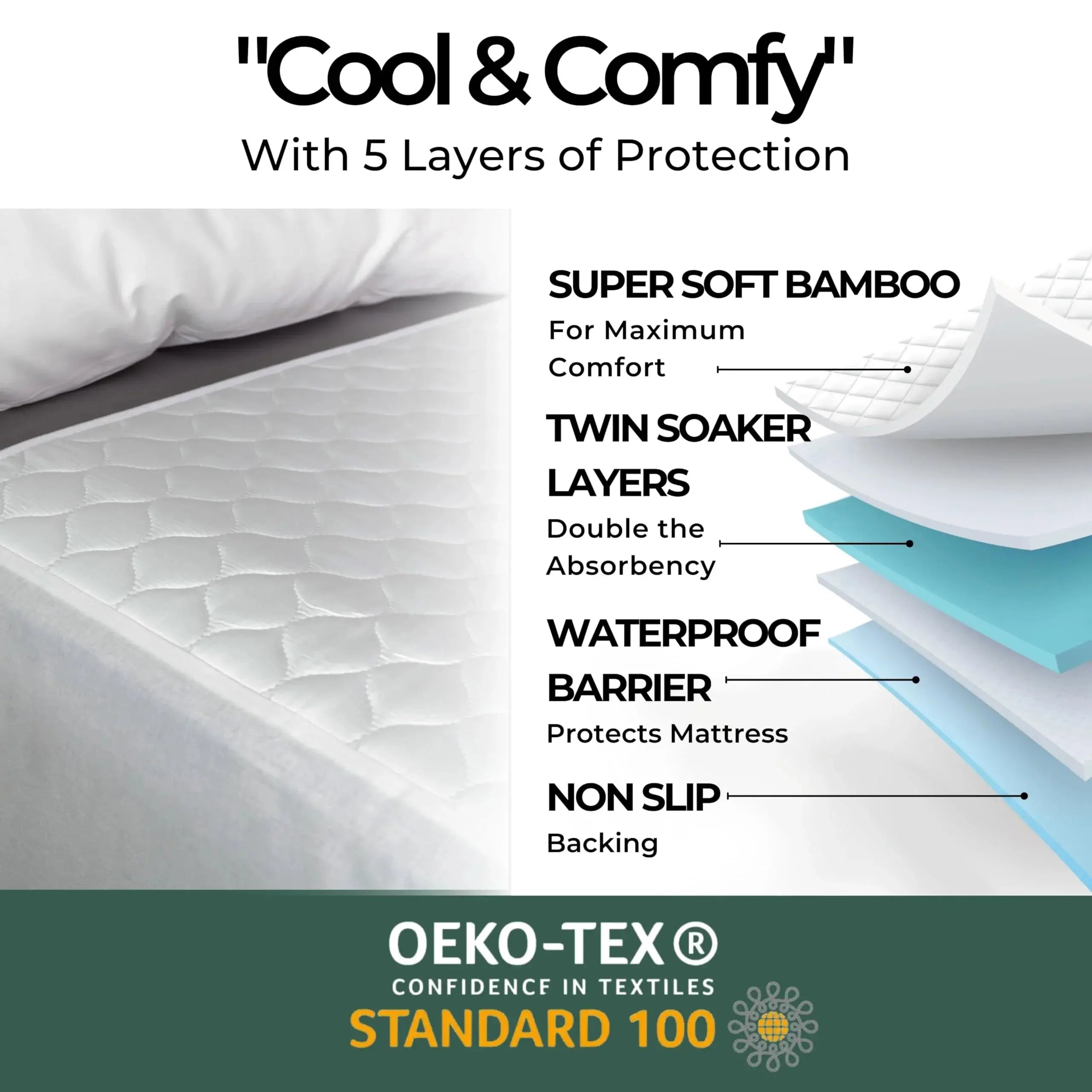 Quilted Protector With Waterproof Layer For Comfortable Sleep