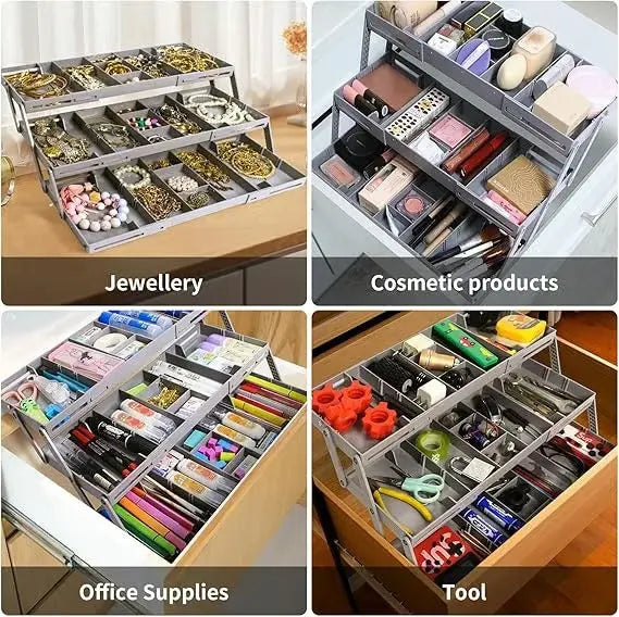 Smart Organizer Three-Tier Drawer Organizer And Adjustable Dividers For Kitchen And Office