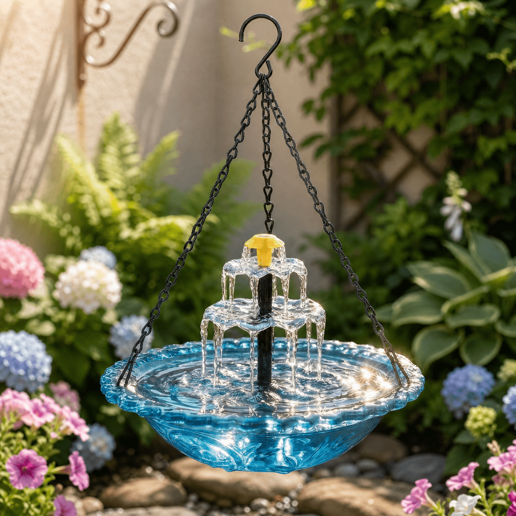 Two-Tier Solar Garden Fountain Attracts Birds With Built-In Panel