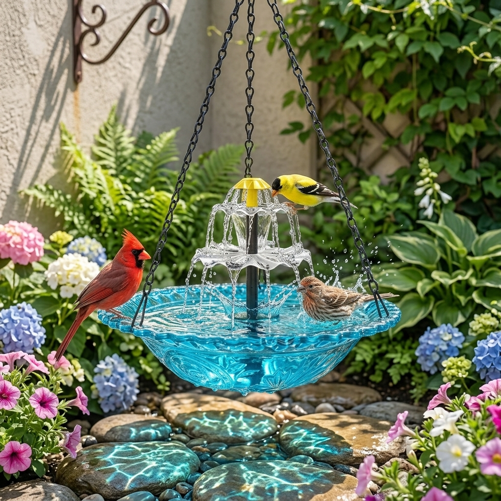 Two-Tier Solar Garden Fountain Attracts Birds With Built-In Panel
