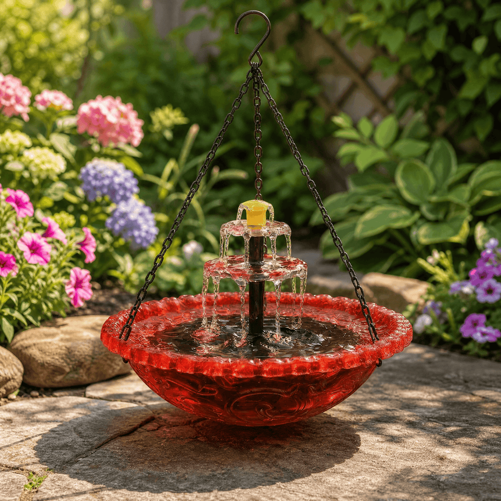 Two-Tier Solar Garden Fountain Attracts Birds With Built-In Panel