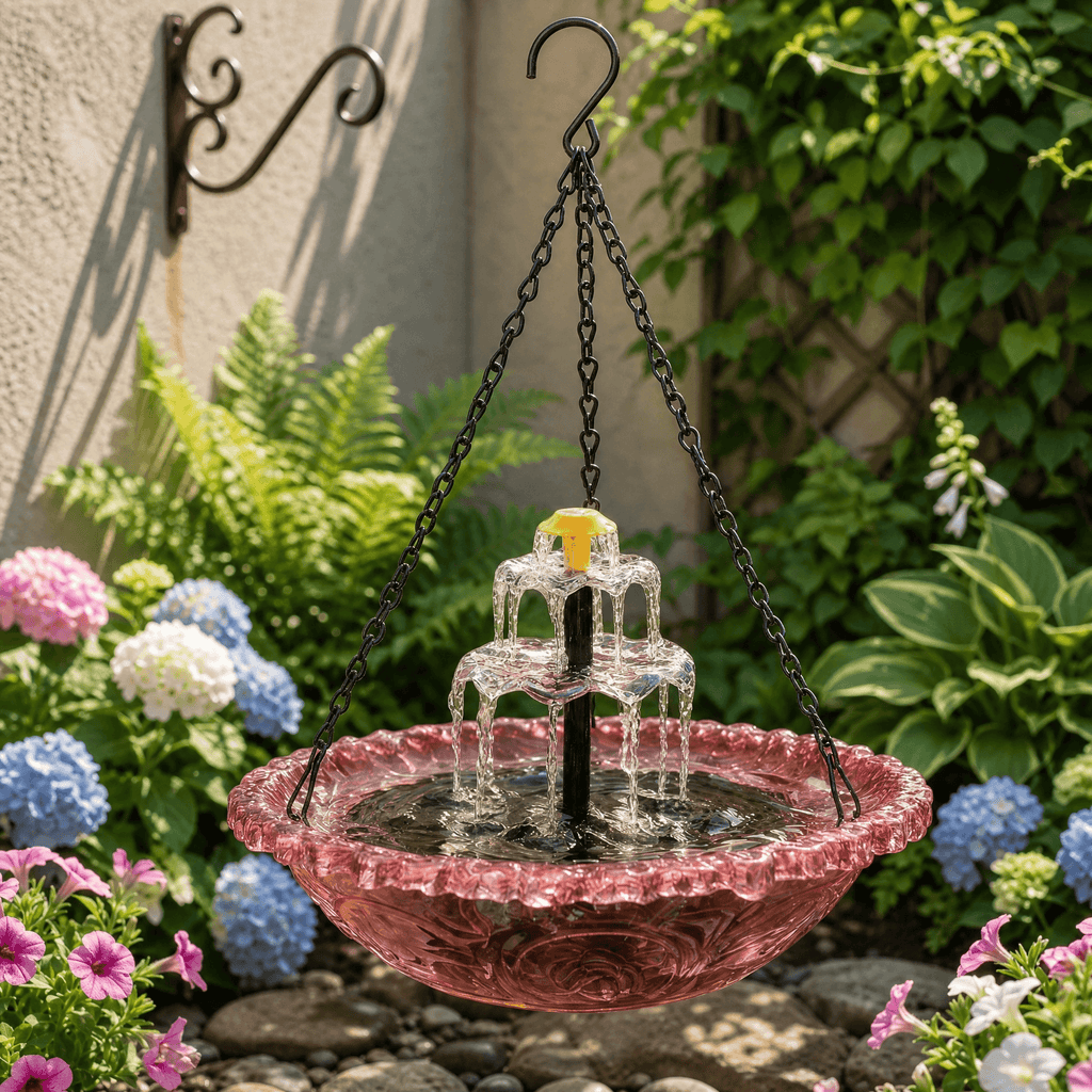 Two-Tier Solar Garden Fountain Attracts Birds With Built-In Panel