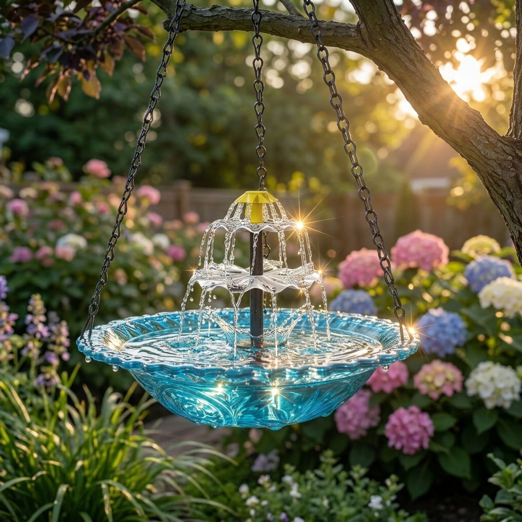 Two-Tier Solar Garden Fountain Attracts Birds With Built-In Panel