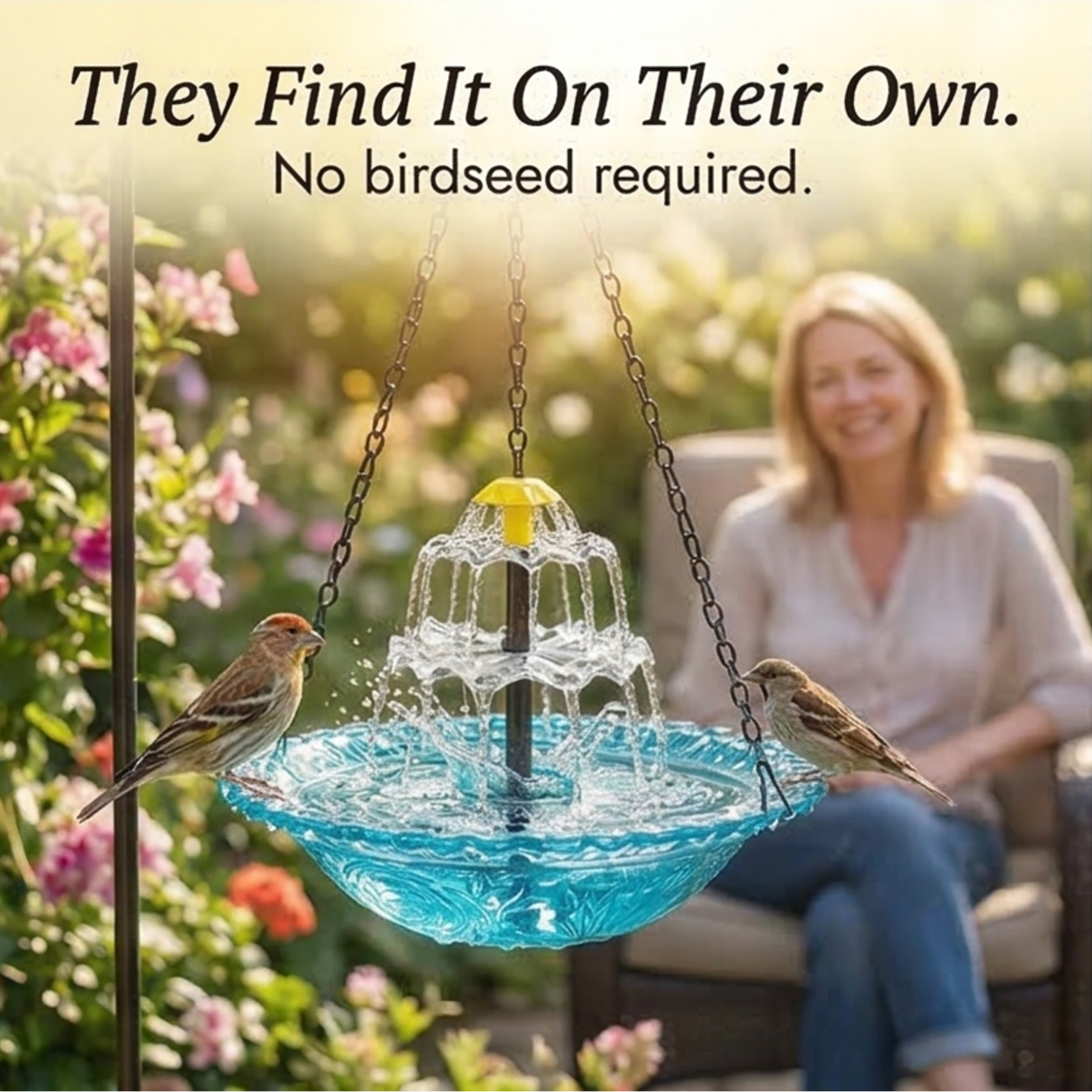 Two-Tier Solar Garden Fountain Attracts Birds With Built-In Panel