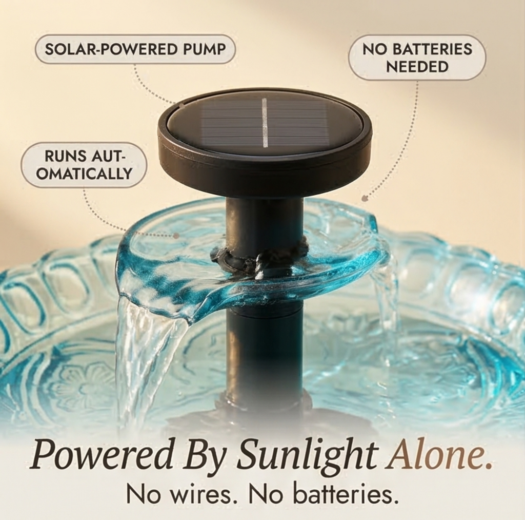 Two-Tier Solar Garden Fountain Attracts Birds With Built-In Panel