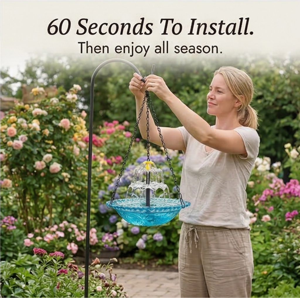 Two-Tier Solar Garden Fountain Attracts Birds With Built-In Panel