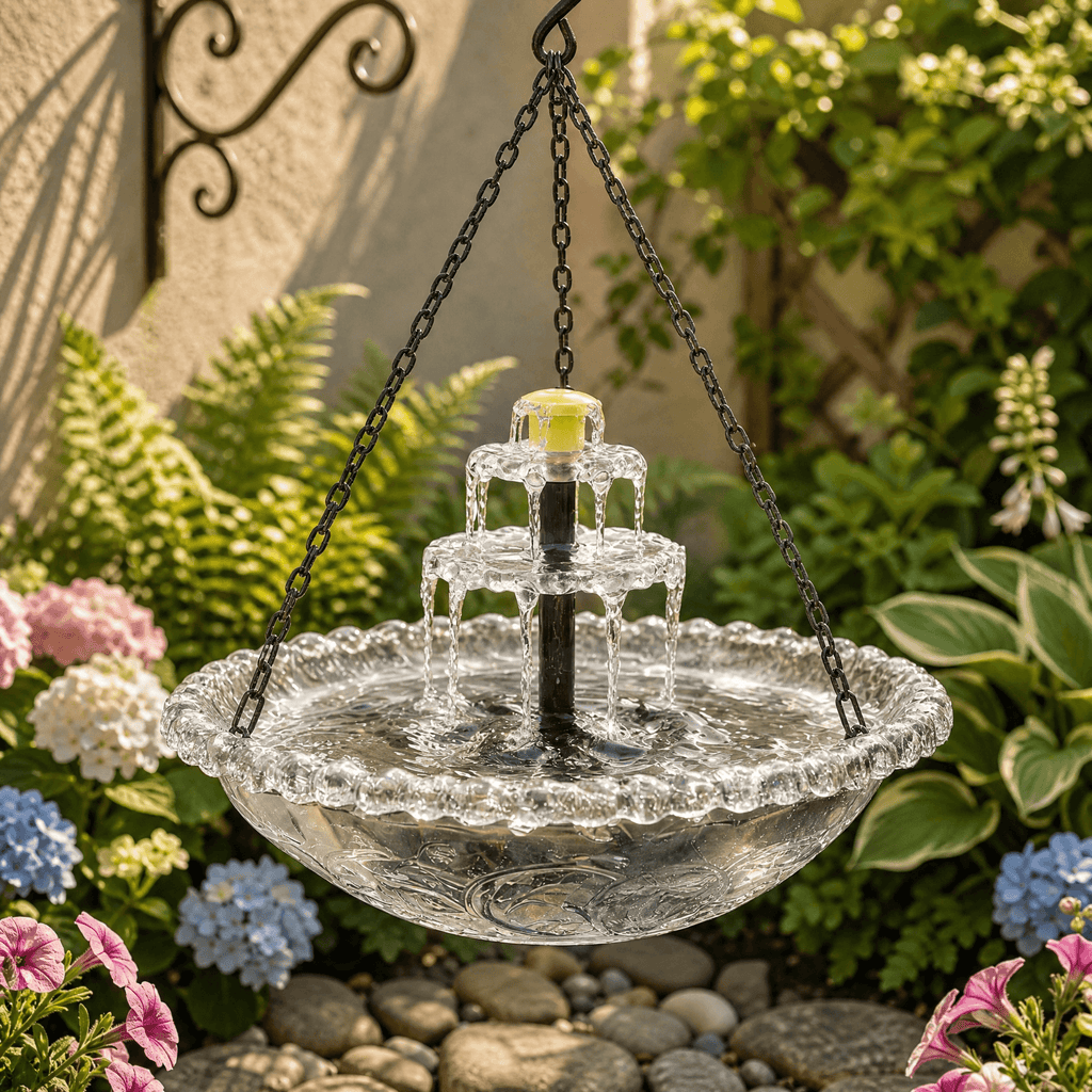 Two-Tier Solar Garden Fountain Attracts Birds With Built-In Panel