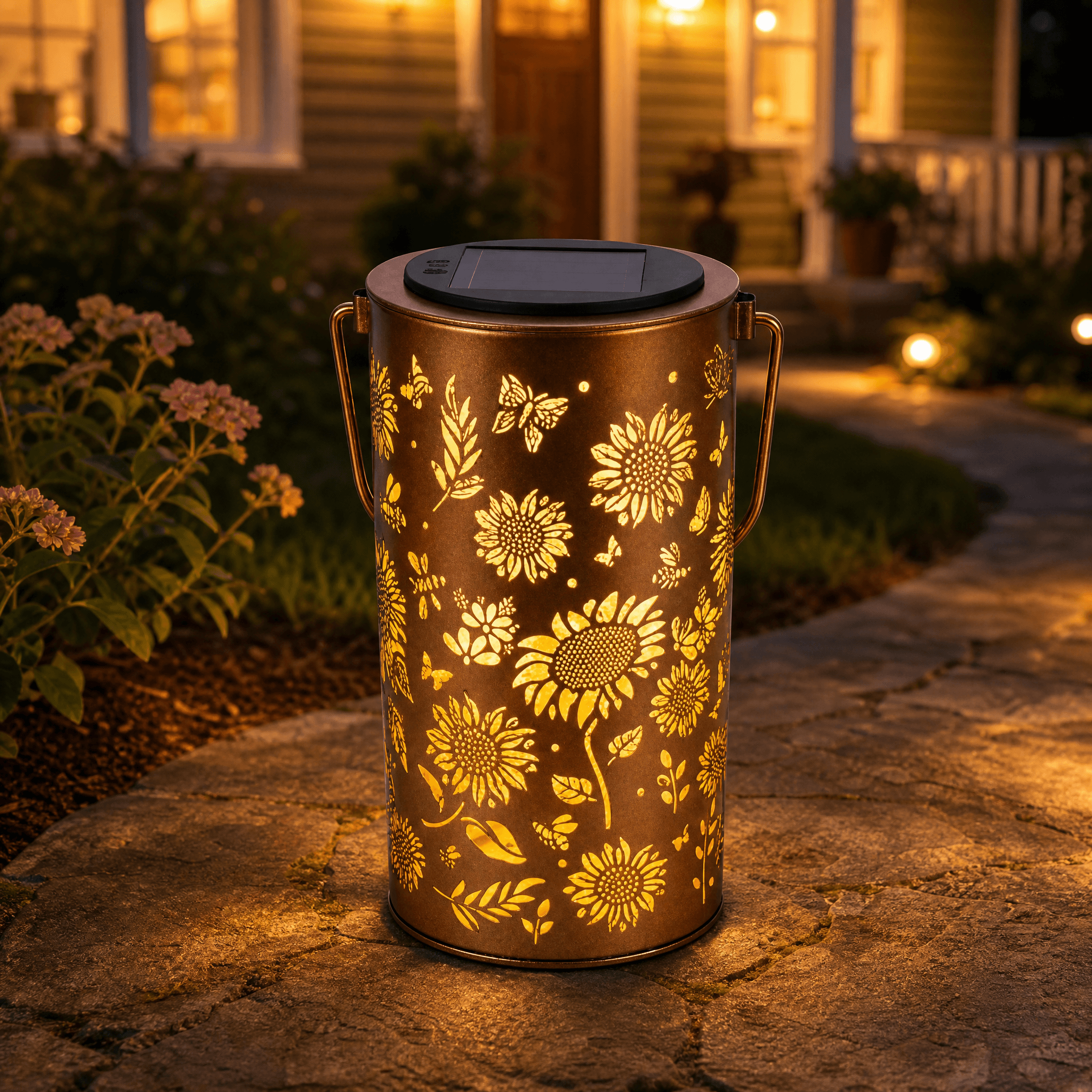 Outdoor Solar Lanterns With Colorful Light Effects And Hand Cut Metal Detail