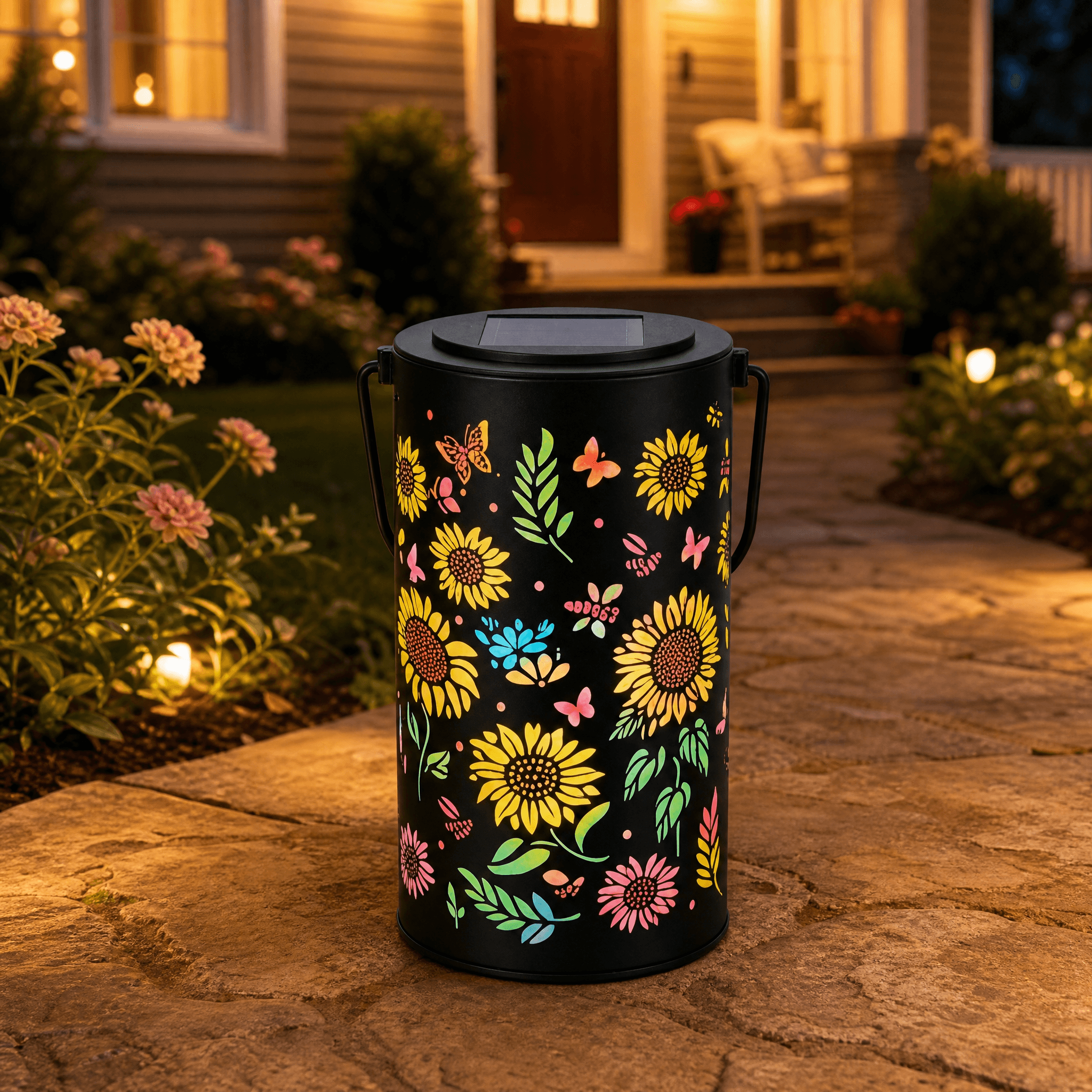 Outdoor Solar Lanterns With Colorful Light Effects And Hand Cut Metal Detail