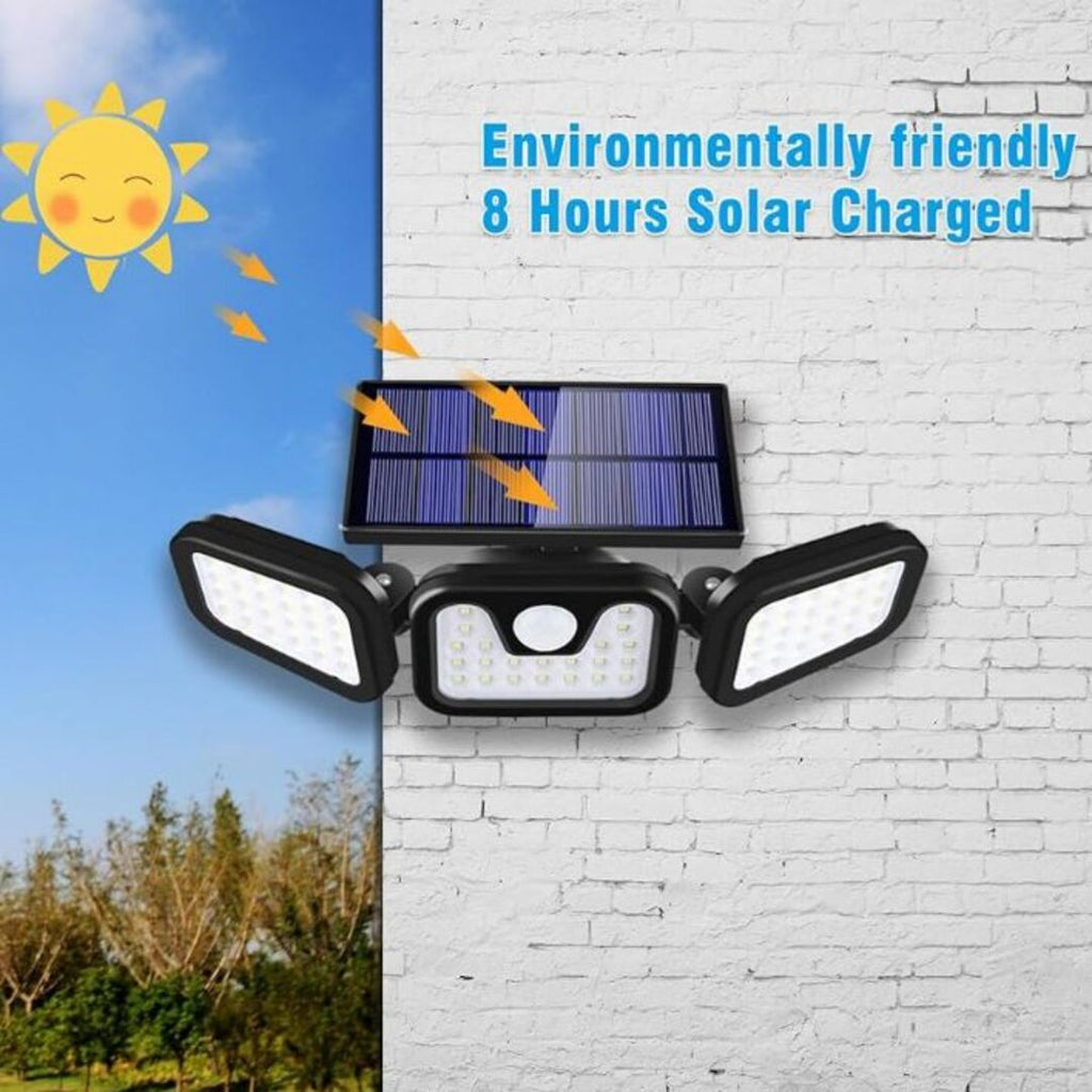 Triple-Head Solar Security Light With Motion Sensor For Outdoors