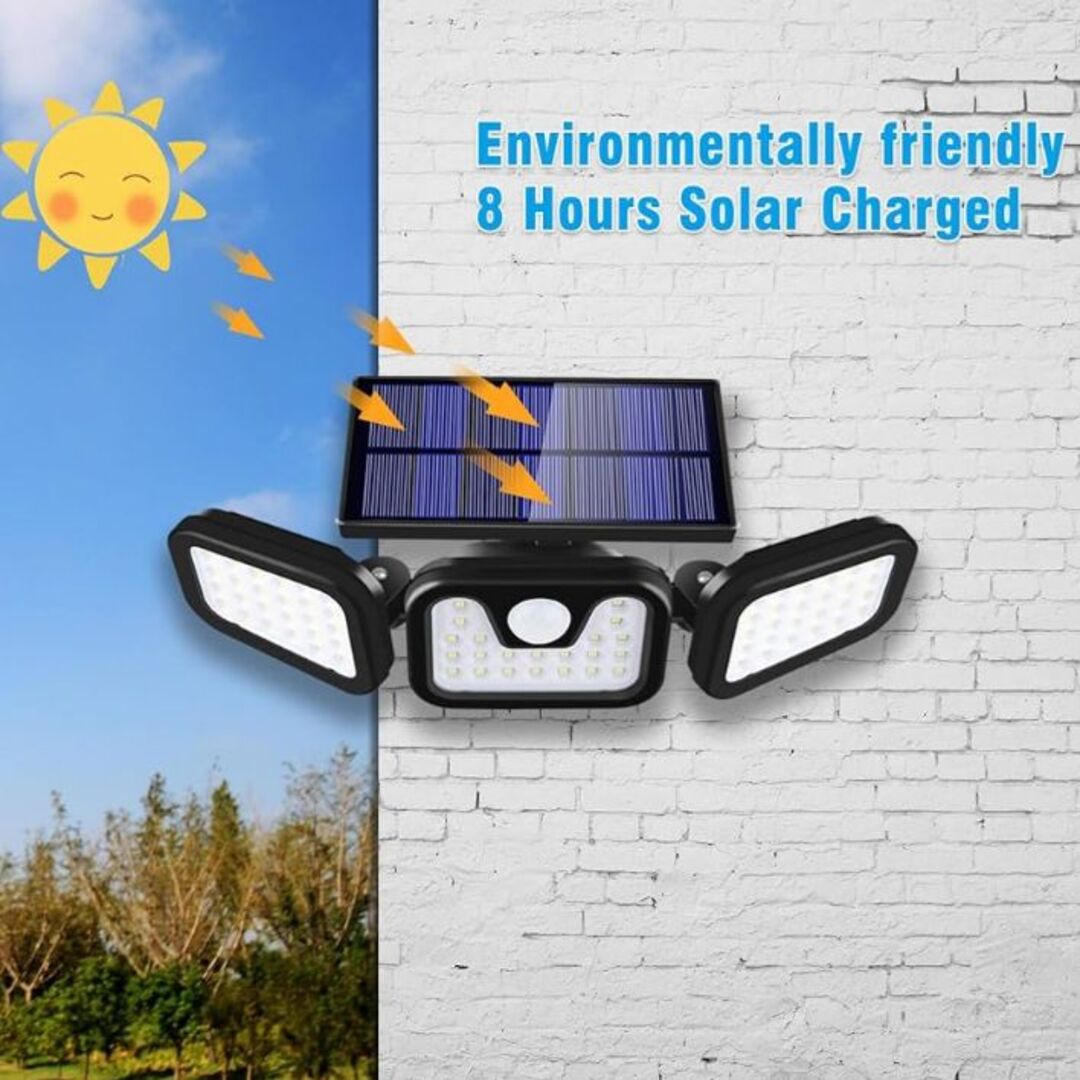 Triple-Head Solar Security Light With Motion Sensor For Outdoors