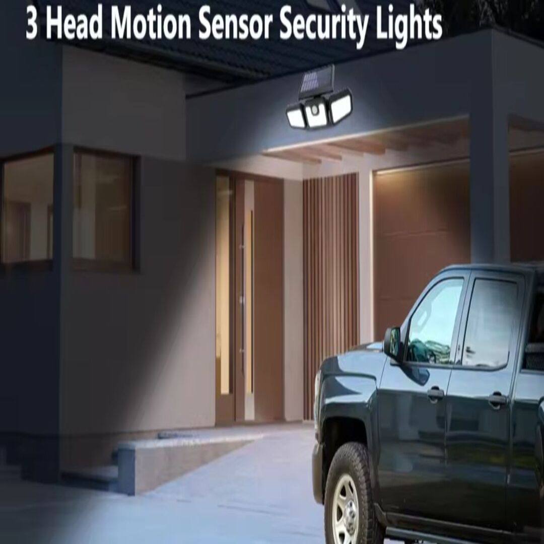 Triple-Head Solar Security Light With Motion Sensor For Outdoors