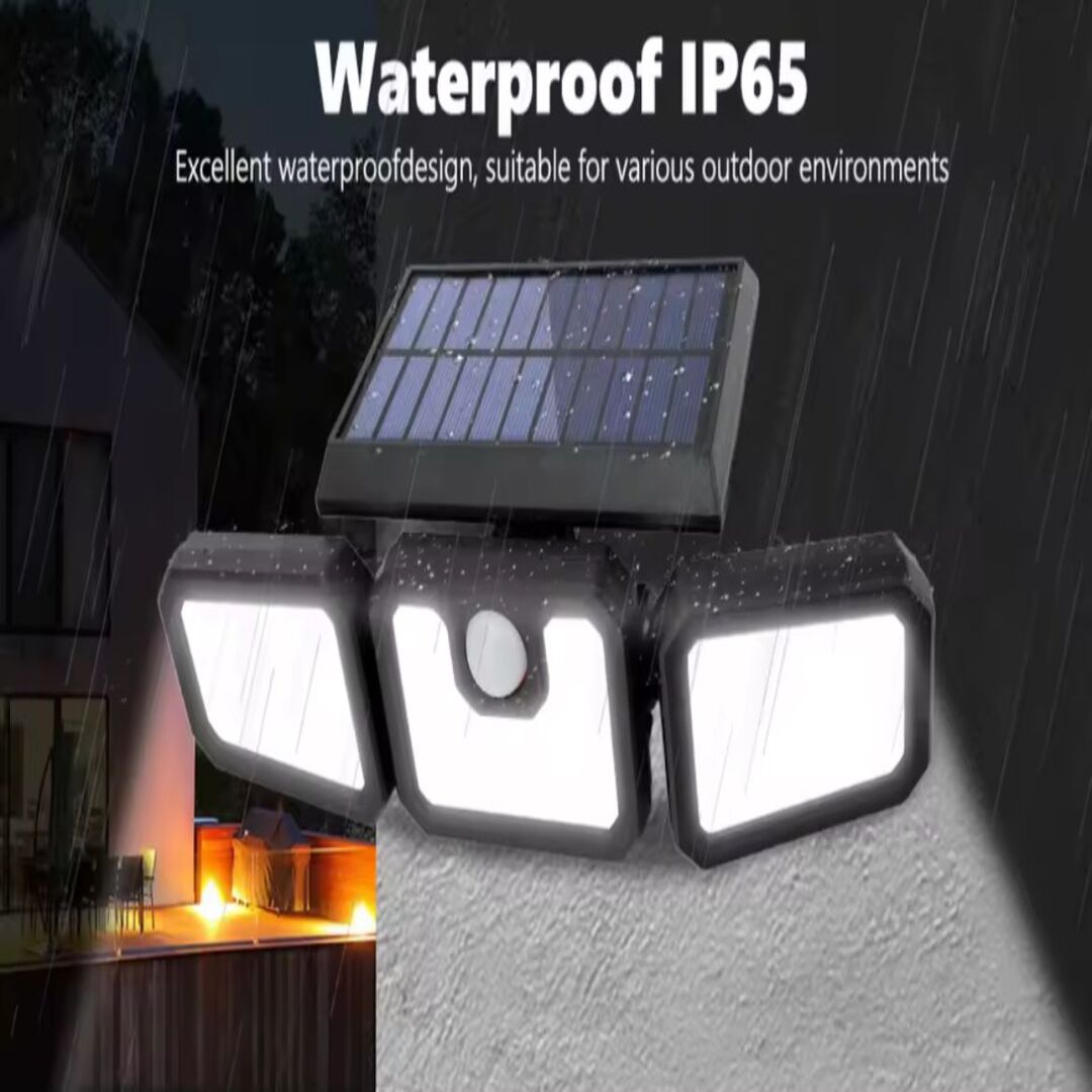 Triple-Head Solar Security Light With Motion Sensor For Outdoors