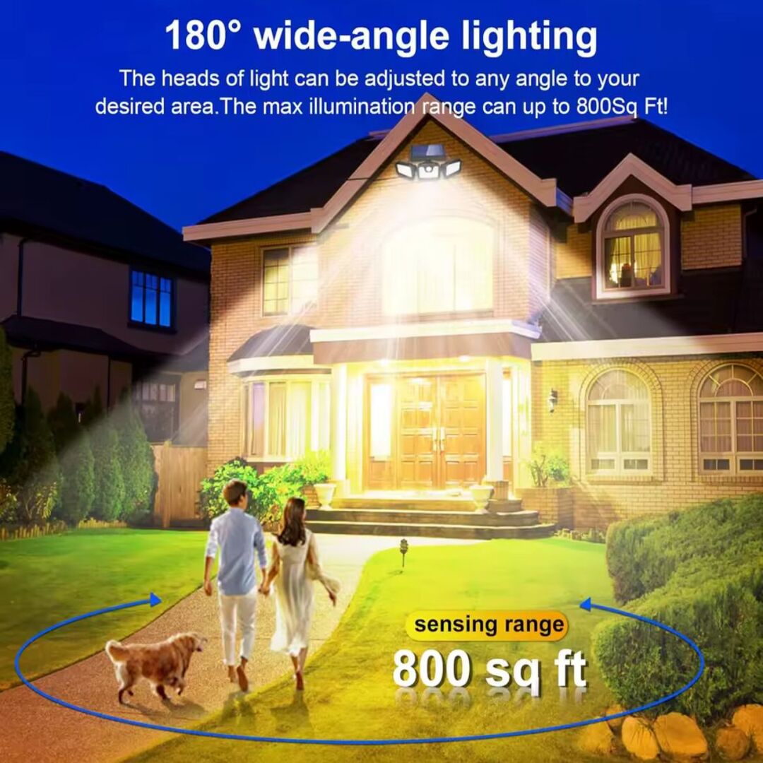 Triple-Head Solar Security Light With Motion Sensor For Outdoors