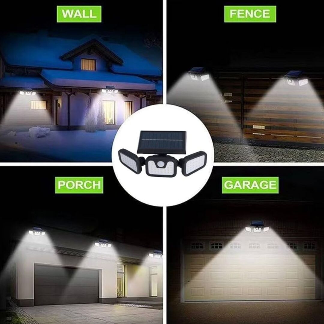 Triple-Head Solar Security Light With Motion Sensor For Outdoors