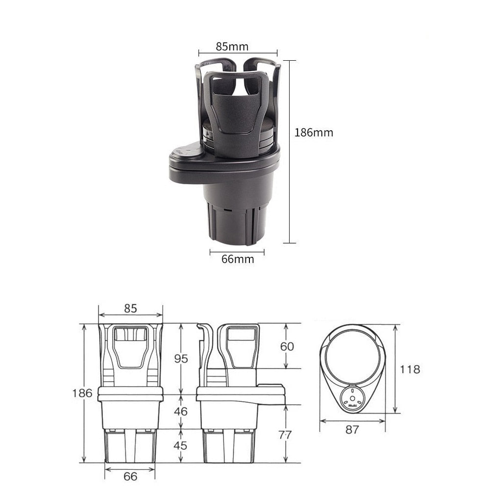 Space Saver 2-In-1 Cup Holder With Adjustable Base And Rotating Access