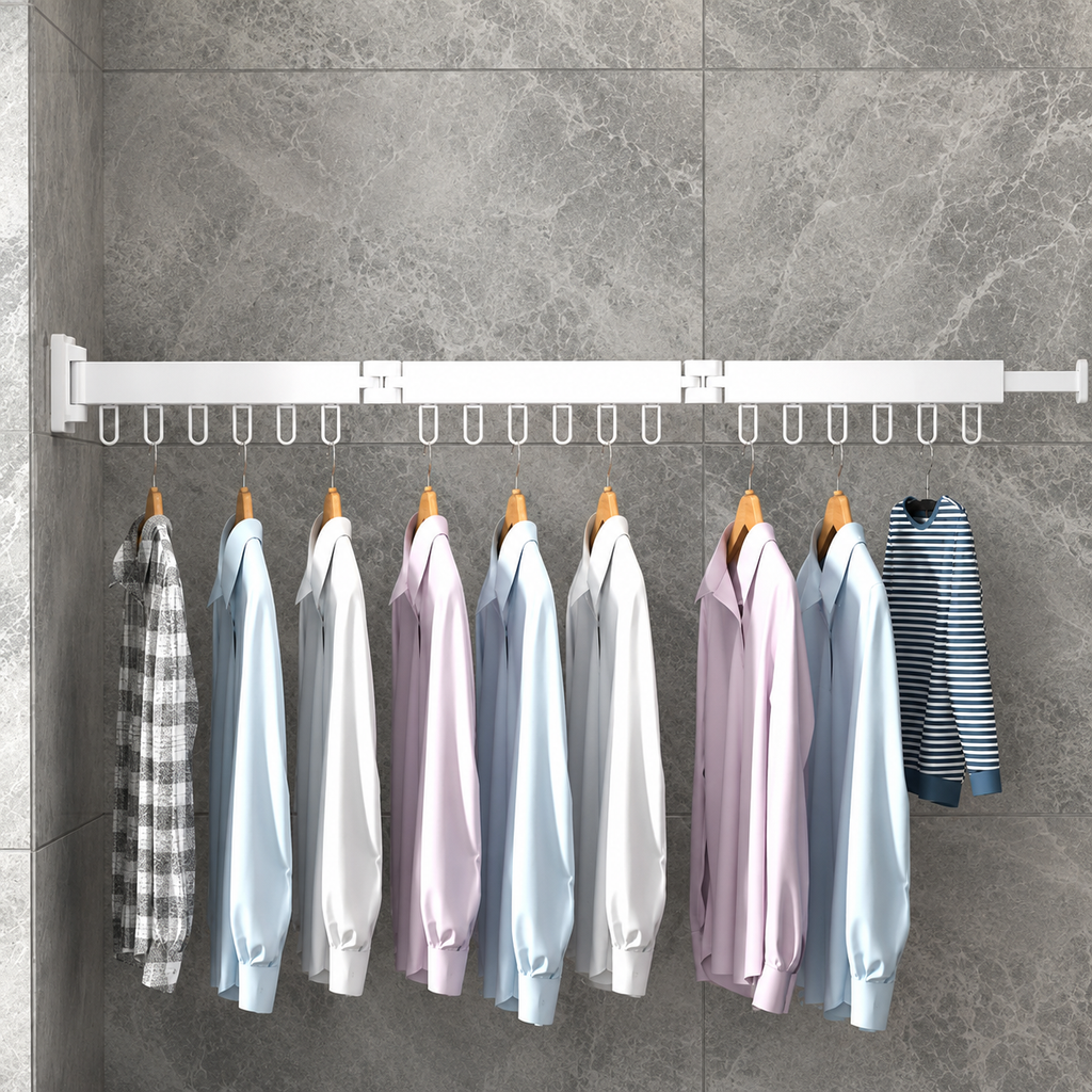 Space Saver Wall Mounted Retractable Clothes Drying Rack For Small Laundry Areas