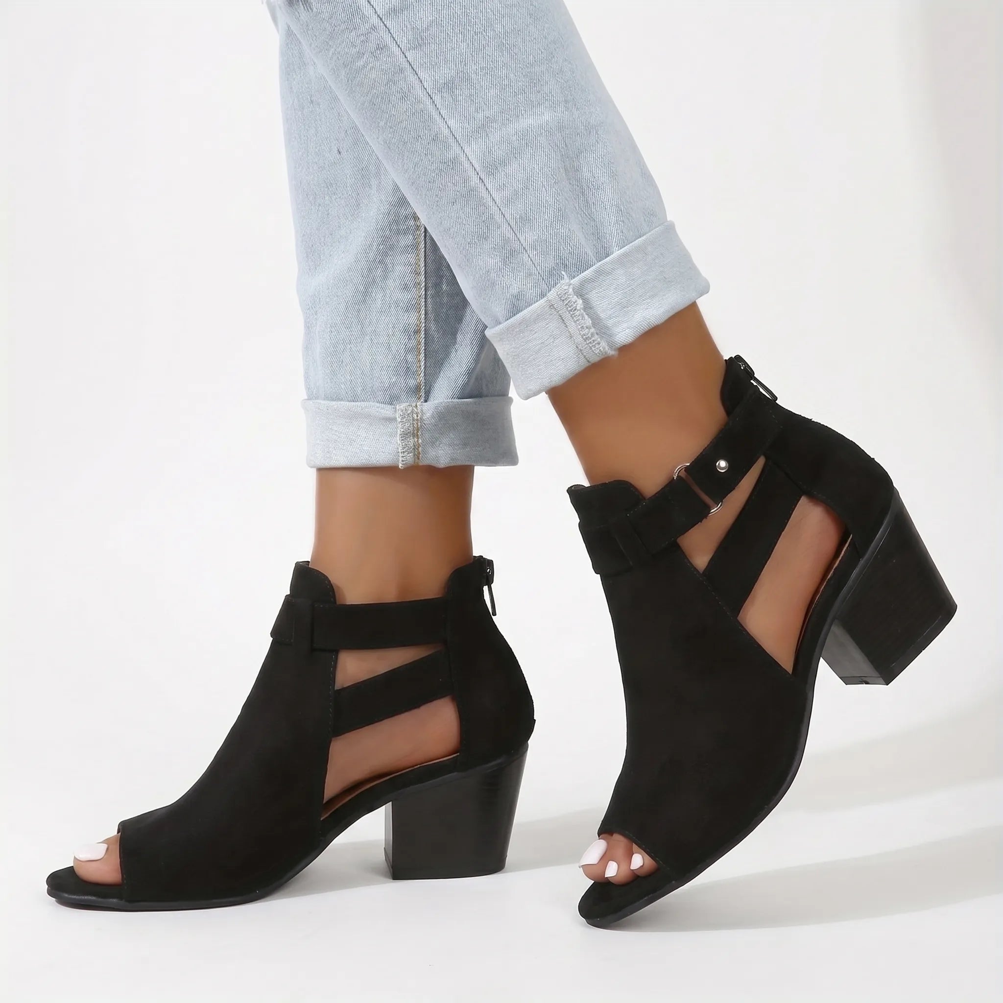 Peep-Toe Block Heel Sandals -  Adding Subtle Height - Ormexis