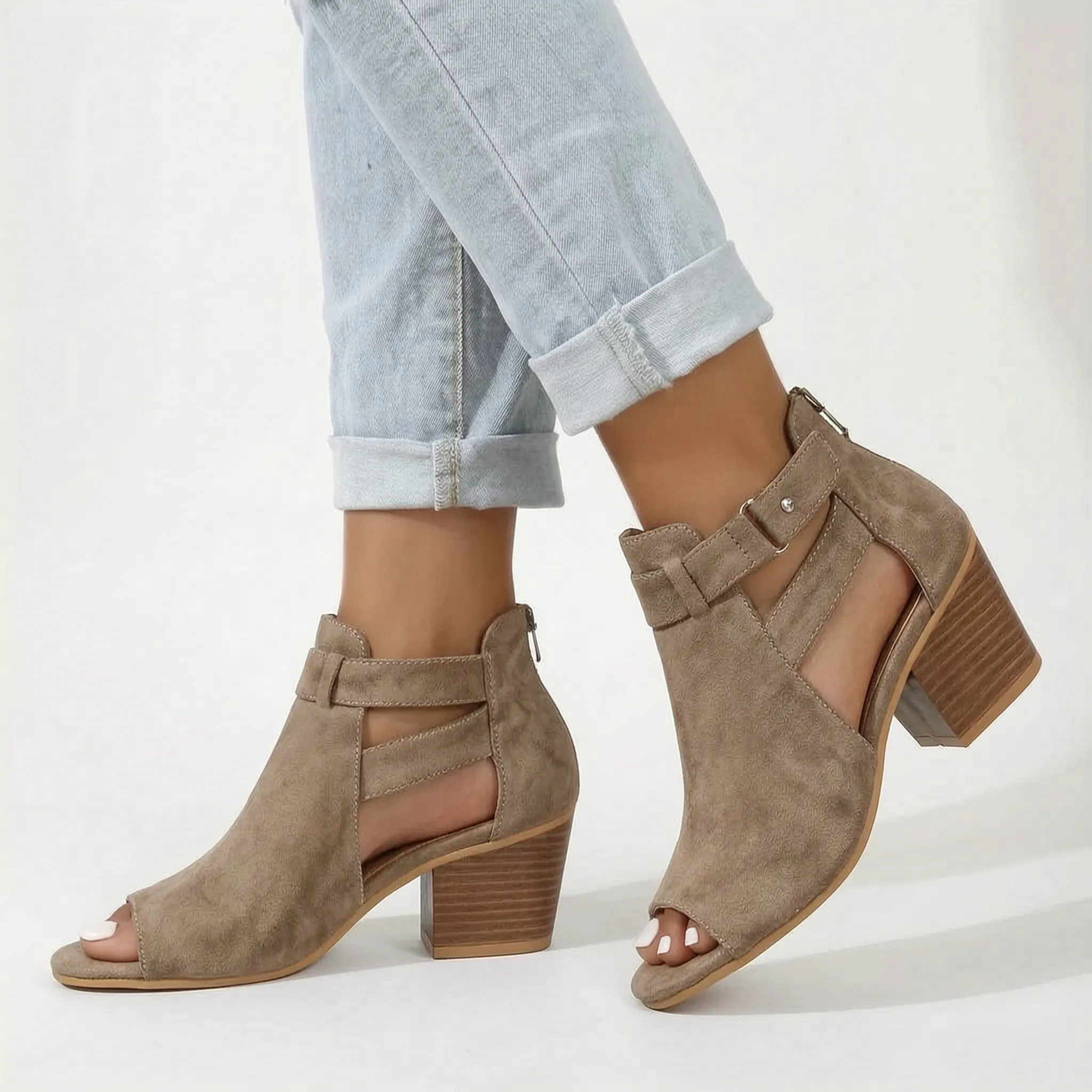 Peep-Toe Block Heel Sandals -  Adding Subtle Height - Ormexis