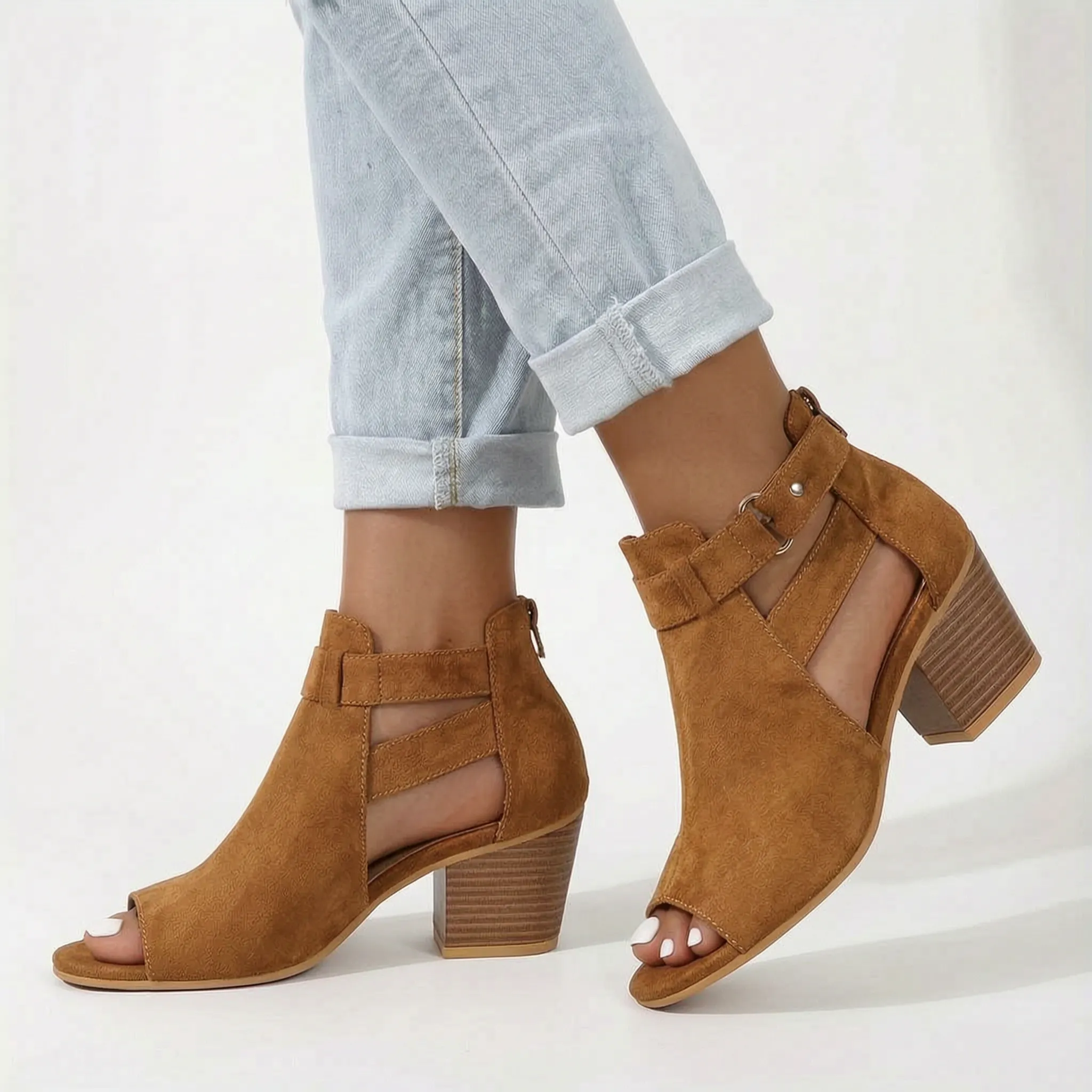 Peep-Toe Block Heel Sandals -  Adding Subtle Height - Ormexis