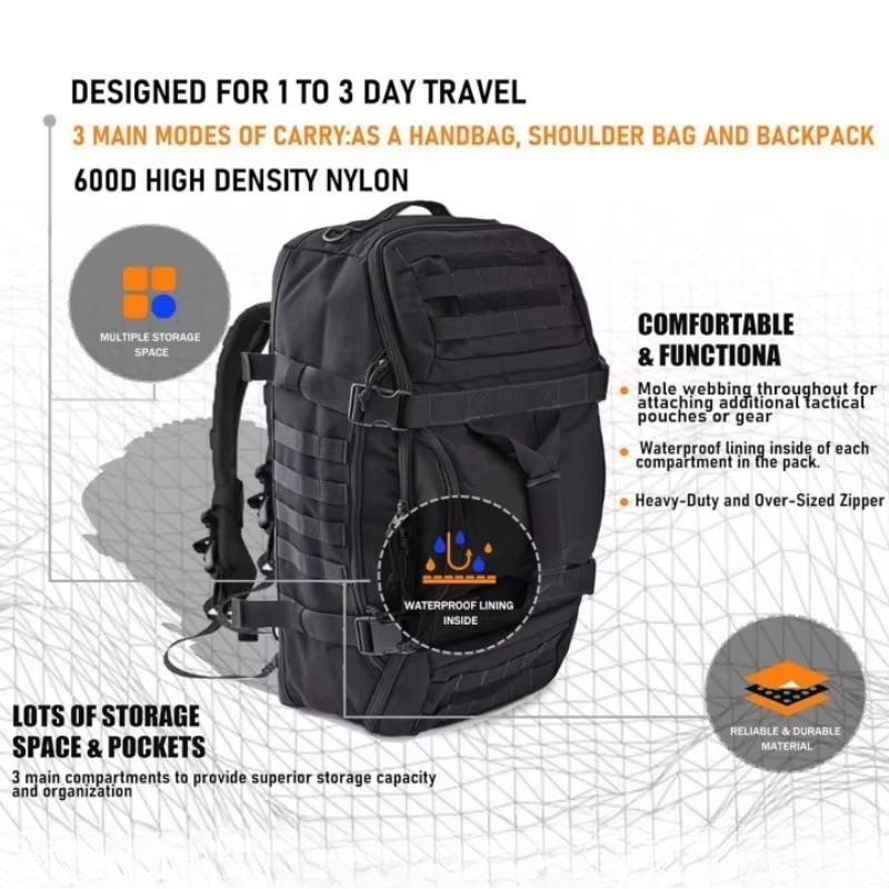 Tactical Backpack With Large Capacity Water Resistant Ergonomic Support For Outdoors
