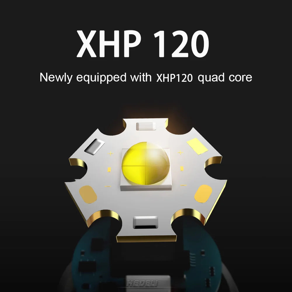 XHP120 LED Tactical Flashlight With Telescopic Zoom Waterproof For Outdoor Use