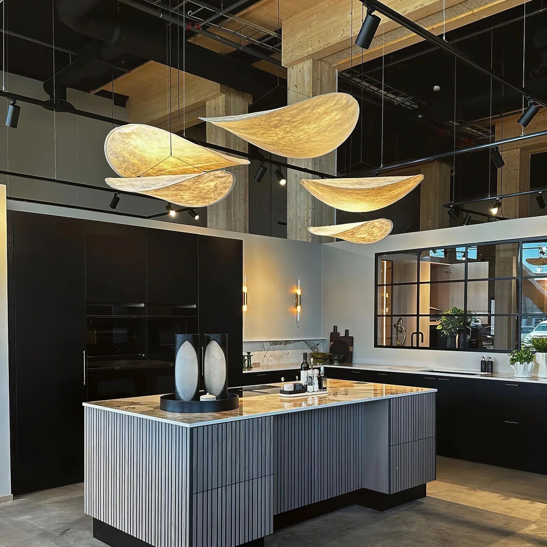 Tense Pendant Light Slim Black Frame With Mulberry Silk Diffuser