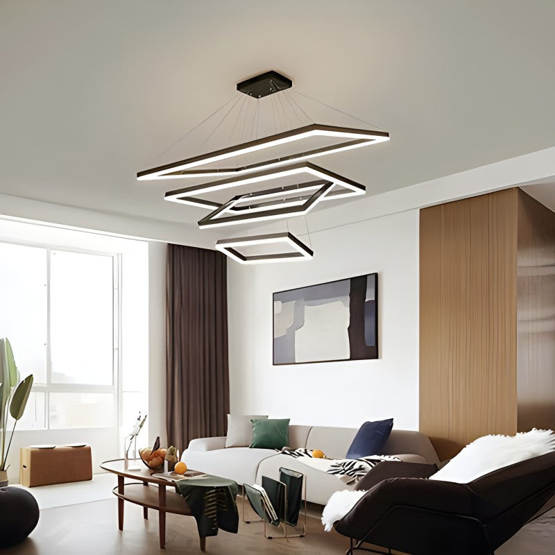 Modern Black Tiered Rectangular Chandelier For Contemporary Interiors