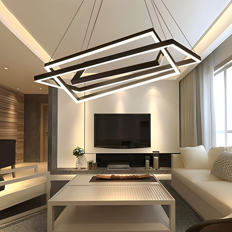 Modern Black Tiered Rectangular Chandelier For Contemporary Interiors