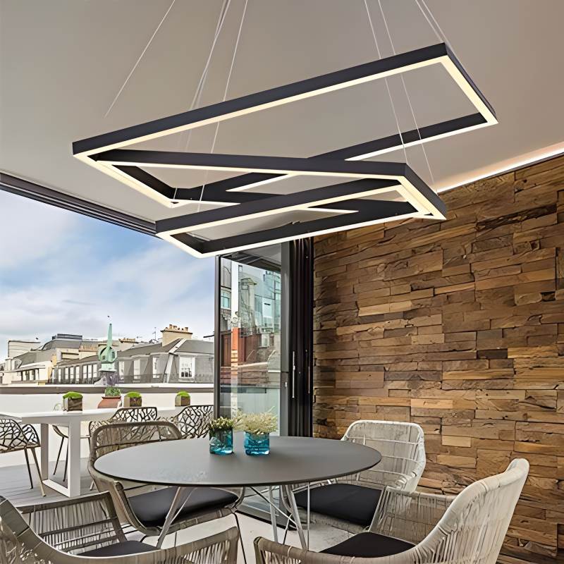 Modern Black Tiered Rectangular Chandelier For Contemporary Interiors